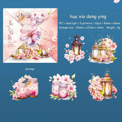 10 Sheets Encounter Cherry Blossoms Series Vintage Flower Shell Light PET Sticker