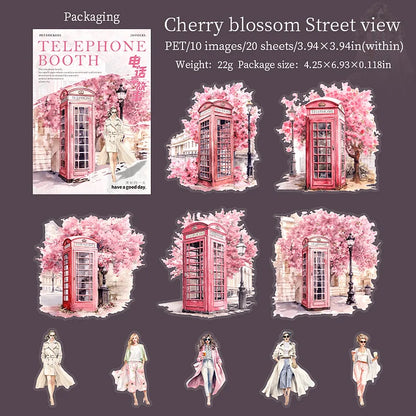 20 pcs Retro Girl Street Corner Phone Booth Sticker pack