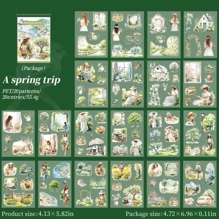 20 Sheets Four Seasons Journey Series Vintage Travel Character Landscaping PET Sticker Book