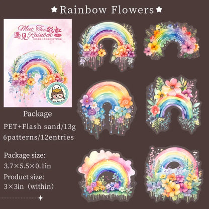 12 Pcs Meet The Rainbow Series Kawaii Flower Landscaping PET Sticker