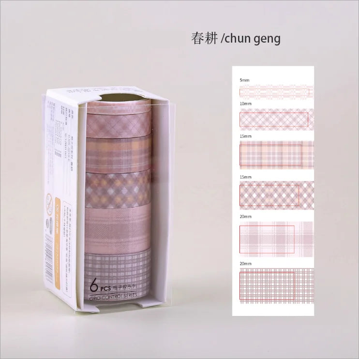 6pcs/set Grid Cute Journal Decorate Washi Tape