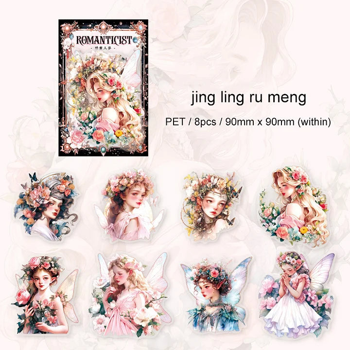 8 Pcs Romantic Believer Series Vintage Goddess Character Flower PET Sticker