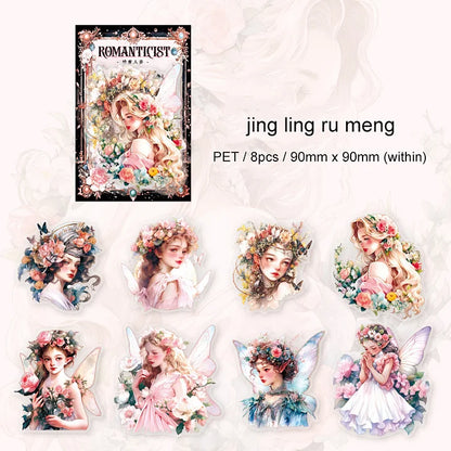 8 Pcs Romantic Believer Series Vintage Goddess Character Flower PET Sticker