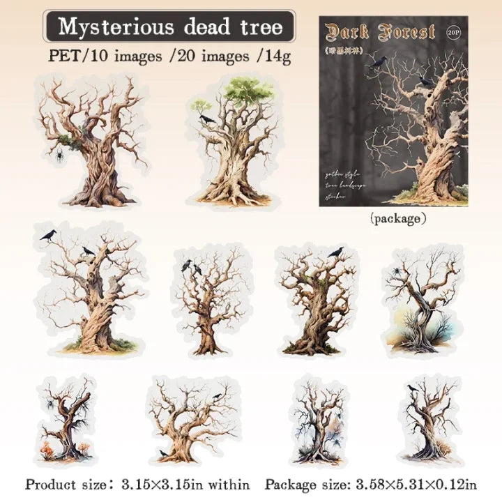 20 Pcs Dark Forest Series Vintage Gothic Tree Landscaping Pet Stickers