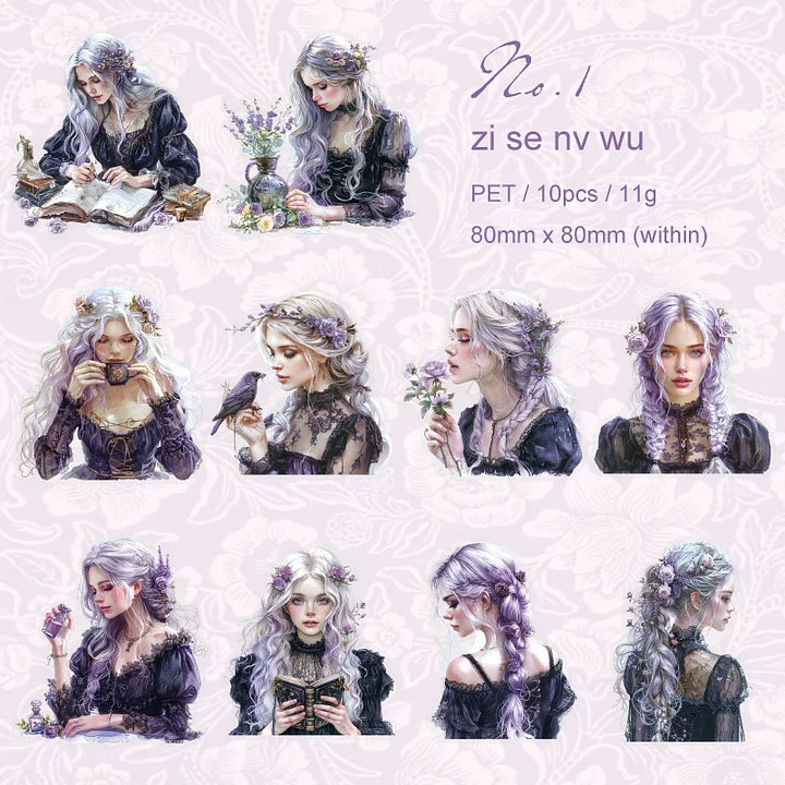 10pcs Dreamy Ballad Series Dreamy Girl Theme Handbook Decoration PET sticker pack